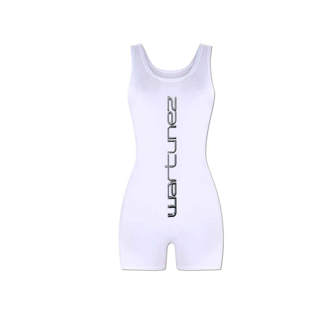 White bodysuit with 'Wattlinez' 
