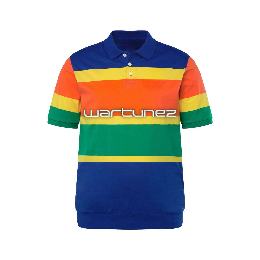 Multicolor Striped Polo Shirt – Blue, Orange and Green