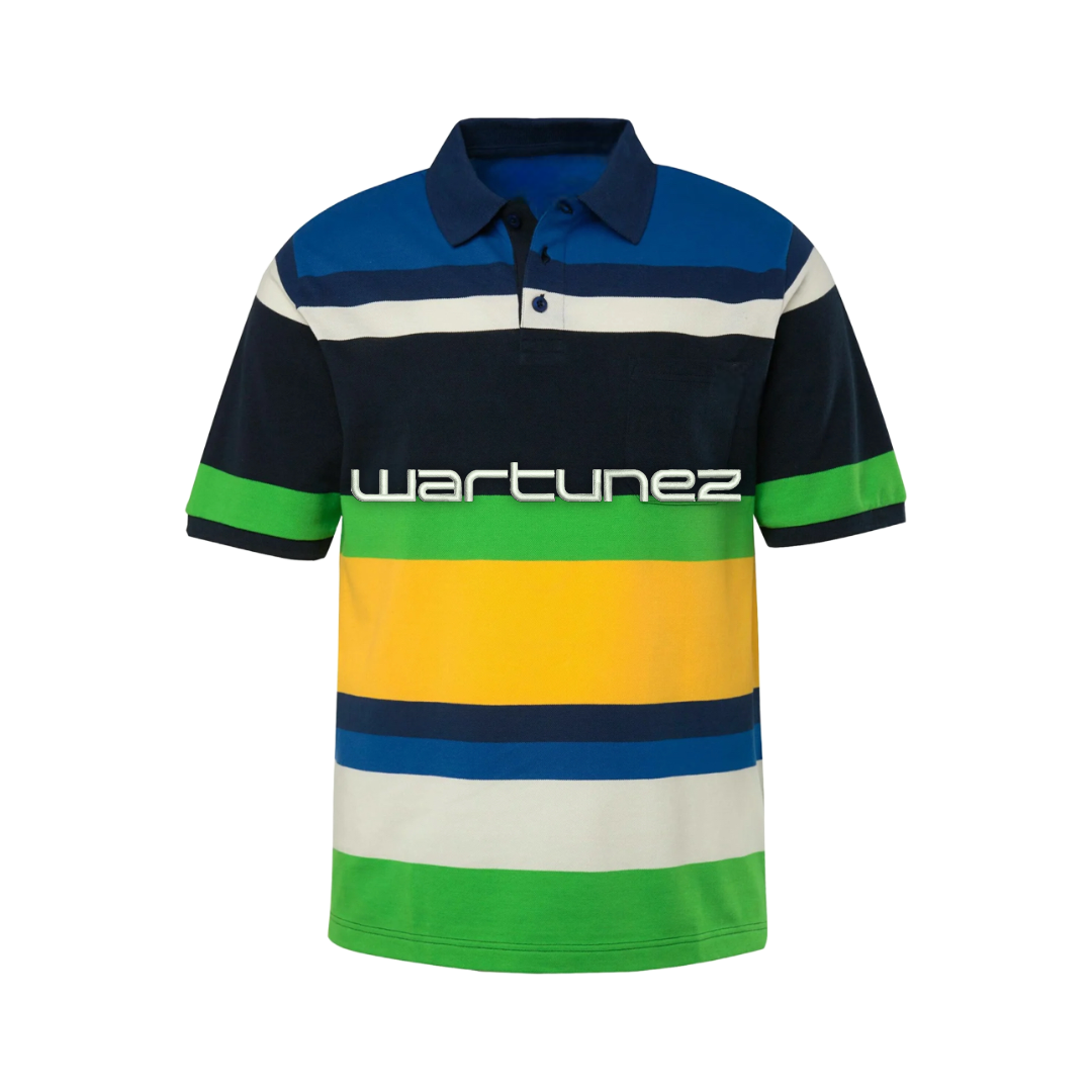 Multicolor Striped Polo Shirt – Blue, Green, and Yellow
