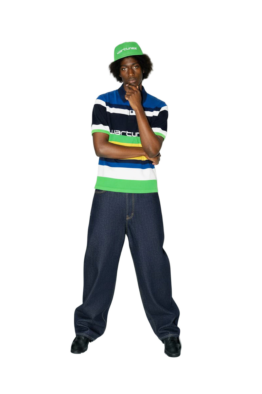 Multicolor Striped Polo Shirt – Blue, Green, and Yellow